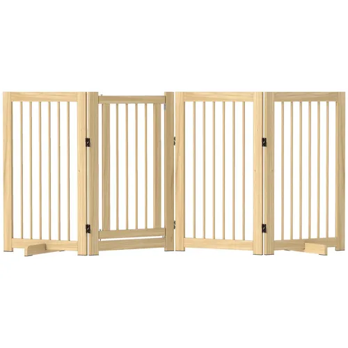 PawHut Absperrgitter Hund 4-teilig, Faltbar mit Tür - Tür- & Treppengitter aus massivem Kiefernholz, stabil und sicher. Mit praktischer Tür für einfachen Zugang und platzsparendem Design.