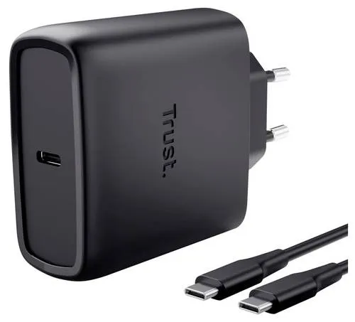 Trust Maxo 65W USB-C GaN Charger, Schwarz (25523) - Ladegerät mit 65W Leistung, kompakt und energieeffizient dank GaN-Technologie, ideal für schnelles Laden von Laptops und Smartphones.