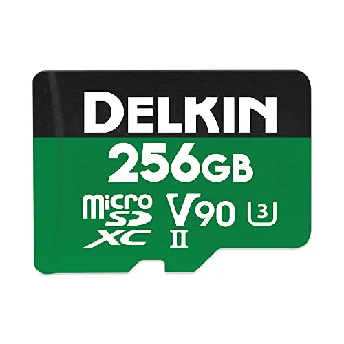 Delkin Devices 256 GB MicroSD UHS-II (V90) – Hochgeschwindigkeit für 8K und 4K - Speicherkarten für unterbrechungsfreie 8K, 4K, HDR und 360 Video mit hohen Übertragungsraten von 300 MB/s Lesen und 250 MB/s Schreiben.