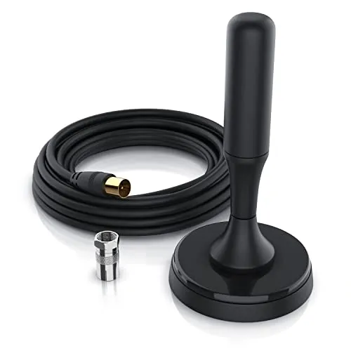 CSL - DVB-T2 Stabantenne - Kupferkern Antennenverstärker Magnetfuß 4m Kabel - Koxialstecker inkl. 1 x F-Stecker Adapter - besonders hohe Reichweite
