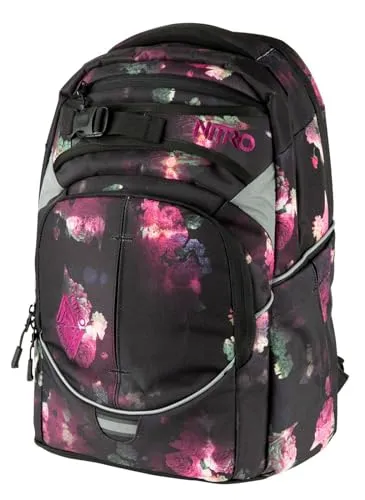 Nitro Superhero Schulrucksack - 30 L, Black Rose mit abnehmbarem Hüftgurt, Thermotasche und 360° Reflektoren für mehr Sicherheit
