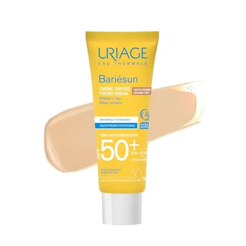 Uriage Bariesun Golden Getönte Creme LSF50+ - Goldene Tönung - Leicht - Nahtlos verblendbar für ein ges&es Strahlen - Trockener Griff - Schweißresistent - Für empfindliche Haut - 50ml