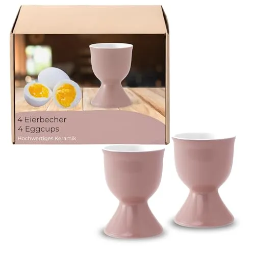 Eierbecher 4er Set in Rosa aus Keramik - Spülmaschinenfeste Eierhalter für Frühstückstisch