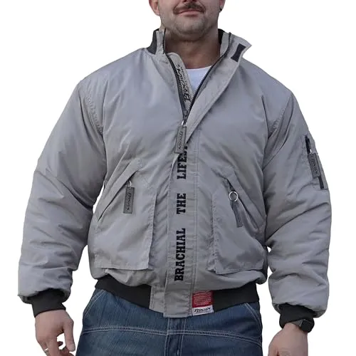Brachial Premium Herren Fliegerjacke City Grau L - Bomberjacke Übergangsjacke für Bodybuilder Sportler