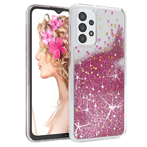 EAZY CASE Hülle kompatibel mit Samsung Galaxy A23 5G Schutzhülle mit Flüssig-Glitzer, Handyhülle, Hülle, Back Cover mit Glitter Flüssigkeit, TPU/Silikon, Transparent/Durchsichtig, Pink