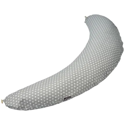 SMOOTHY® Stillkissen Schwangerschaftskissen XXL Premium Seitenschläfer-Kissen; Baumwoll-Bezug Schlafkissen & Lagerungs-Kissen für Mutter (Grau Sterne, Nur Bezug)