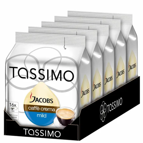 TASSIMO JACOBS Caffè Crema Sanft& Mild, Kaffee, Gemahlen, KAPSEL, 5 x 16 T-DISCS