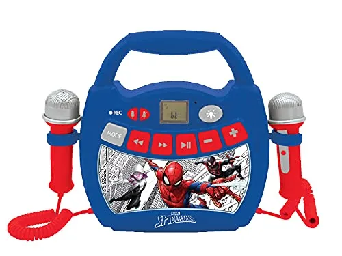 Lexibook MP320SPZ Spiderman - Tragbarer Karaoke-Player für Kinder, Bluetooth-fähig mit 2 Mikrofonen und aufregenden Lichteffekten