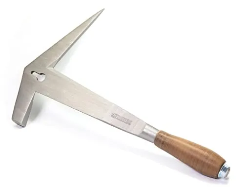 Schieferhammer mit Ledergriff - Rheinische Form - Klauenhammer mit gut gehärtetem, handgeschmiedetem Kopf und Spitze. Der komfortable Ledergriff sorgt für sicheren Halt und optimalen Einsatz bei Schieferarbeiten.
