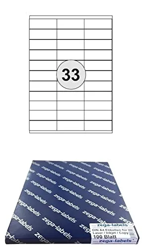 3.300 Etiketten 70 x 25,4 mm selbstklebend auf DIN A4 Bögen (3x11 Etiketten) - 100 Blatt Pack - Universell für Laser/Inkjet/Kopierer einsetzbar - 70x25mm 33-teilig