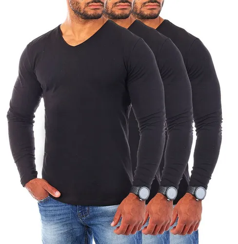 Young & Rich Langarmshirt Herren Uni Basic Longsleeve V-Ausschnitt V-Neck Unterziehshirt 2001 Rundhalsauschnitt unifarben langarm slim fit