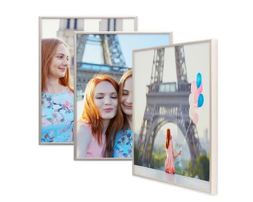 PHOTOLINI Bilderrahmen 3er Set Metallrahmen aus Aluminium mit bruchsicherem Acrylglas, für 3 Bilder (3er Set), schmale Alu-Rahmen zum Aufhängen für Fotos & Bilder