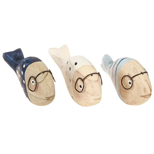 Deko Fisch Holz Maritim Brille Weiß Blau 11–13cm – 4 Stück - Maritime Deko-Fische aus Holz und Metall, perfekt für die sommerliche Gestaltung. Mit einer Größe von 11–13 cm bringen sie frischen Wind in Ihr Zuhause.