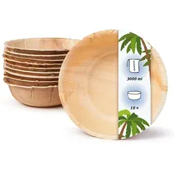 onlyleaf 10 Stück runde Einwegschalen Palmblattschalen 3000 ml für Partys, umweltfreundliches Biogeschirr, Einmalgeschirr, biologisch abbaubar