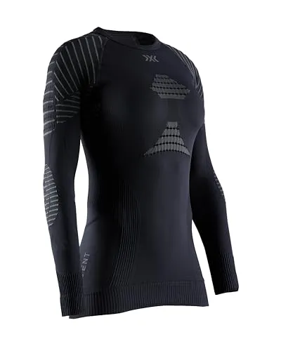 X-Bionic Damen Invent 4.0 Shirt Long Sleeve, Black/Charcoal, S - Unterhemden mit leichter Kompression und effektiver Thermoregulation, ideal für moderate Aktivitäten. Patentierte Technologien sorgen für optimale Ventilation und Komfort.