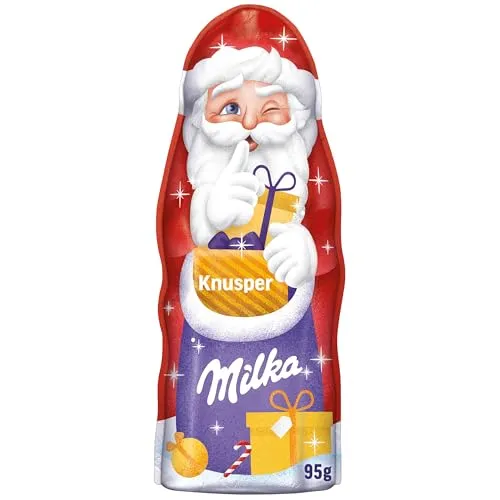 Milka Weihnachtsmann Knusper – Zartschmelzende Alpenmilch-Schokolade mit knusprigen Crisps – 95g