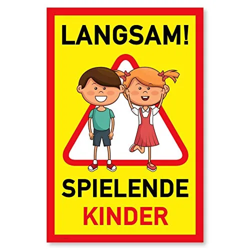 Gentle North Warnschild Achtung spielende Kinder | Vorsicht Hier Spielen Kinder | Bitte langsam Fahren | 20x30 cm Kunststoff Schild