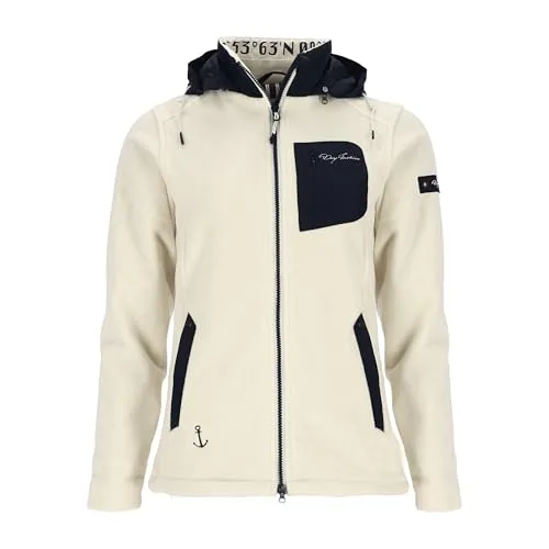 Dry Fashion Damen Fleecejacke Riga mit Windstopp - Wärmende Jacke mit abnehmbarer Kapuze in Cremeweiß Größe 36
