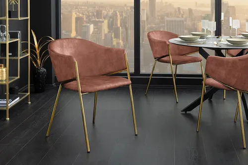 riess-ambiente Esszimmerstuhl NOBLESSE rosé / gold - Samt, Metallgestell, Retro, mit Armlehnen (Einzelartikel, 1 St), halbrunder Stuhl - ideal für Küche, Ess-, Arbeits-. Wohnzimmer & Büro
