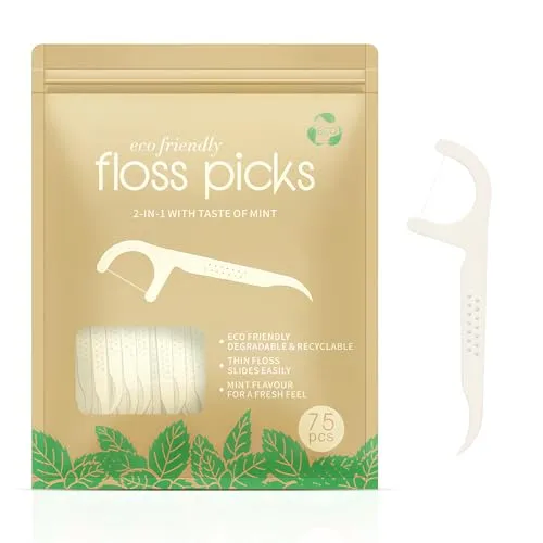 Minz Zahnseide Stick für die Zahnpflege, Hergestellt aus Biologisch Abbaubarem PLA-Material – Dental Floss zum Entfernen von Zahnbelag und Speiseresten 75