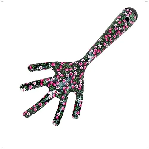 Rekord Kleingrubber mit Blumenmotiv aus Stahl Länge 30 cm 5 Zinken & Aufhängeloch, Handgrubber, Blumengrubber, Grubber, Gartenkralle, Harke, Gartenwerkzeug
