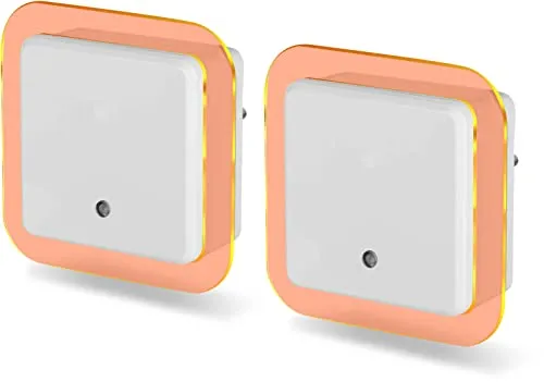 Northpoint LED Nachtlicht 2er-Set mit Dämmerungssensor - Wecker: Blendfreies Bernsteinlicht (1500-1800K) mit Dämmerungssensor und 2 USB-Anschlüssen für das Aufladen von Geräten – ideal für Schlafzimmer, Bad oder Flur.