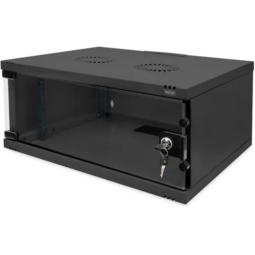 DIGITUS Wandgehäuse SOHO 4HE - Schwarz, 540x400mm - Rack Gehäuse für Wandmontage, mit abschließbarer Glastür und optimaler Belüftung. Ideal für sichere und platzsparende Aufbewahrung von Netzwerkkomponenten.