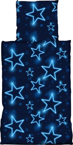 Sterne Bettwäsche 135x200 cm Stars blau leuchtoptik Mikrofaser Garnitur