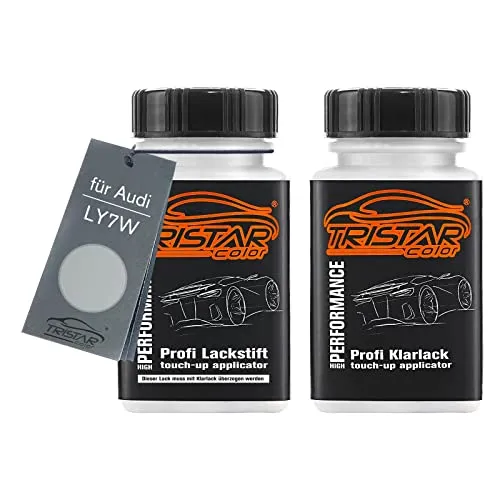 TRISTARcolor Autolack Lackstift Set für Audi LY7W Silbersee Metallic/Argent Metallic Basislack Klarlack je 50ml