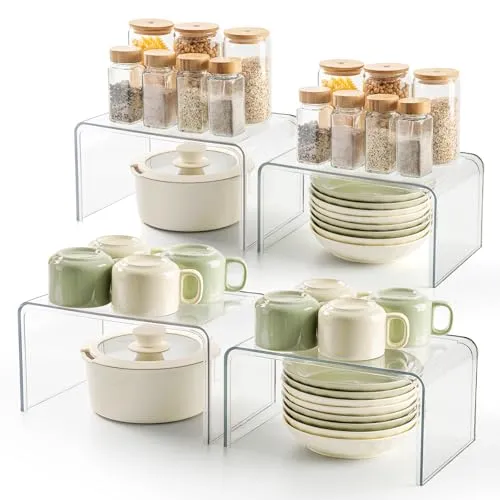 Klares Gewürzregal Stehend, 4 Küchen-Organizer, Stapelbare Küchenschrank Organizer, Mini Regal Deko, Gewürz Organizer Küche, Küchenregal für Arbeitsplatte Küche, Gewürztreppe, Schminktisch Organizer