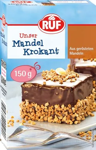 RUF Mandel-Krokant, geröstete Mandeln für kreative Backideen - Streudekor & Streusel, perfekt zum Garnieren von Torten und Eis, glutenfrei & vegan für unbeschwerten Genuss.