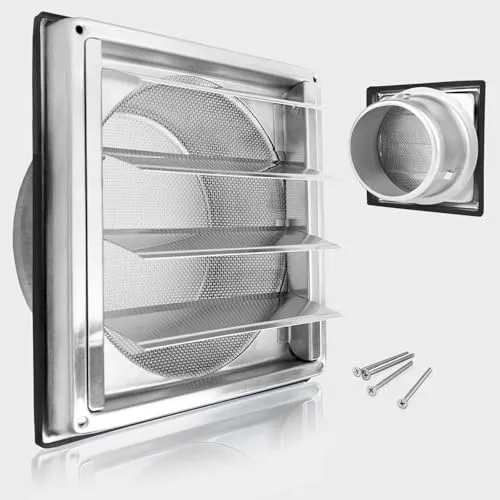 Kinyoda 150mm Edelstahl Lüftungsgitter, mit Insektenschutzgitter und Beweglichen Lamellen, Optimal Für Die Außenwandmontage Von Lüftungsanlagen Und Dunstabzugshauben Mit Kautschuk-Dichtung&Schrauben