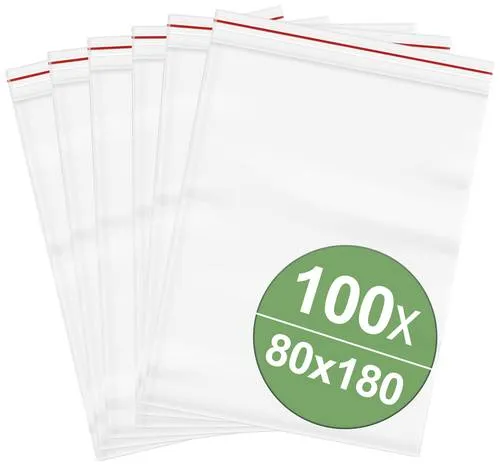 Druckverschlussbeutel ohne Beschriftungsstreifen (B x H) 80mm x 180mm Transparent Polyethylen 100St.
