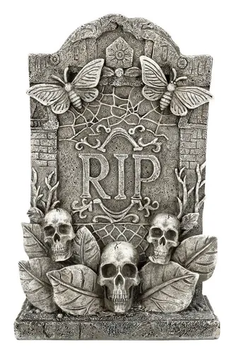 Figuren Shop GmbH Gothic Dekofigur Grabstein mit Totenkopf – 29 cm - Detailreiche Gothic Grabstein Figur aus hochwertigem Kunststein, handbemalt und stabil. Perfekt für kreative Dekoration und als Blickfang für Individualisten in jedem Raum.
