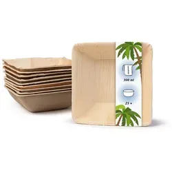 onlyleaf 25 Stück quadratische Einwegschalen Palmblattschalen 300 ml für Partys, umweltfreundliches Biogeschirr, Einmalgeschirr, biologisch abbaubar