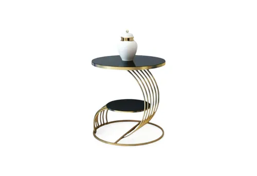 Designer-Beistelltisch mit runder Tischplatte und goldenem Gestell