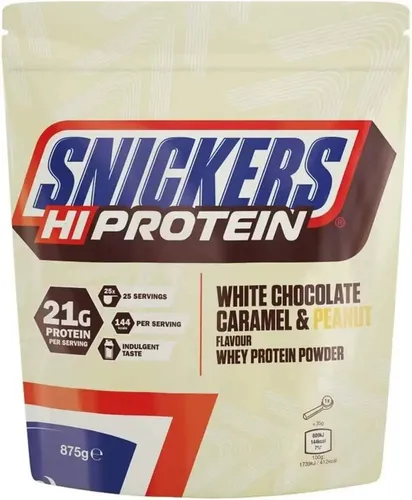 Snickers White Protein Powder 875g - Weiße Schokolade, Karamell & Erdnussgeschmack - Hochwertiges Molkenprotein mit 21g Protein pro Portion, ideal für Fitnessliebhaber und kalorienbewusste Genießer.