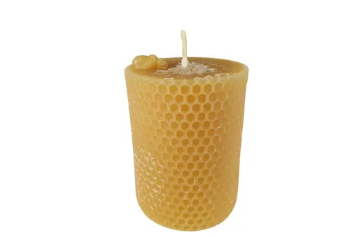 Aspinaworld Bienenwachskerze Waben Muster Kerze rund 7 cm – Kerze aus Bienenwachs