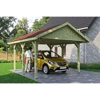 Satteldach-Carport Wallgau 430 x 500 cm mit roten Schindeln