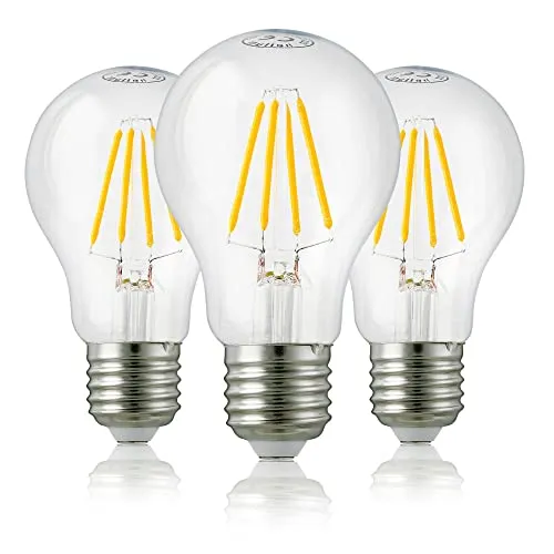 hellum LED Glühbirne E27 dimmbar, 3er E27 5W warmweiß LED Lampe mit 470 Lumen LED Filament, E27 Vintage Led Leuchtmittel ersetzt ersetzt 40-Watt Glühbirne, 2700 Kelvin warmweiss Klar 220063