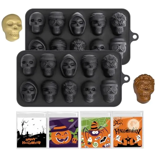teiliges Set 10 in einer Reihe Halloween Silikonform, Totenkopf Schokoladenform, lebensmittelechtes Silikon, geeignet für selbstgemachte Süßigkeiten, Pudding, Eiswürfelform 3