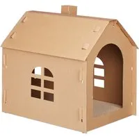Relaxdays Katzenhaus Pappe Braun mit Kratzbrett 46 cm x 36,5 cm x 48 cm 670 g