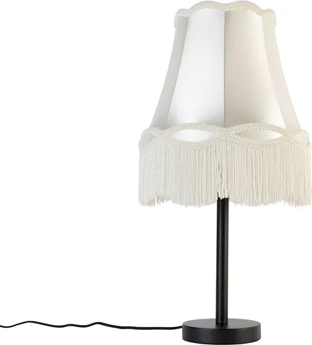 QAZQA Klassische Tischlampe Schwarz mit Granny-Schirm Creme 30 cm - Elegante Tischlampe in Schwarz mit cremefarbenem Granny-Schirm. Ideal für stimmungsvolle Beleuchtung in jedem Raum. Dimmbar für individuelle Lichtgestaltung.