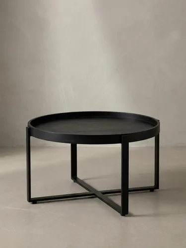 Couchtisch 60x60x35 cm aus Mango Massivholz und Metall Schwarz