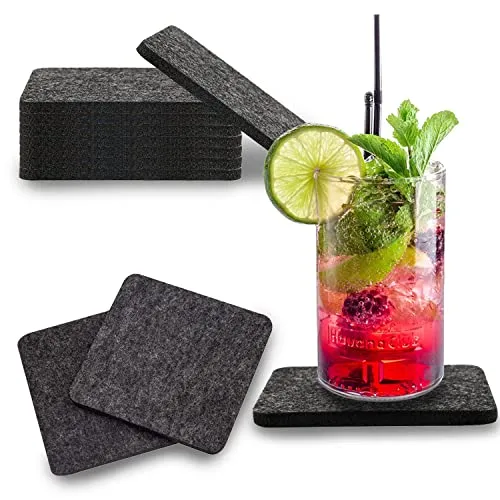 wortek – quadratische Glasuntersetzer aus Filz mit abgerundeten Ecken – 8er Set Filzuntersetzer für Tassen, Gläser, Becher sowie Kalt- & Heißgetränke – 10x10 cm waschbare Tischuntersetzer (Dunkelgrau)