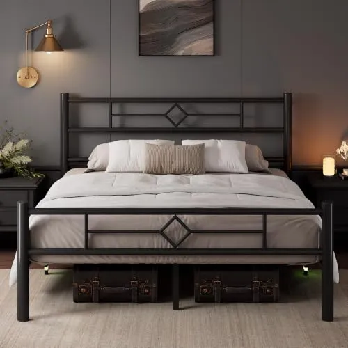 Feonase Metallbett 140x200 mit Kopf- und Fußteil, Stauraum und geräuschfreiem Design