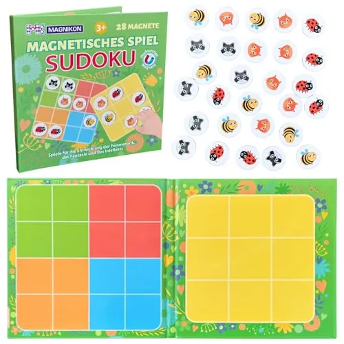 MAGNIKON Magnetic Sudoku 28 Teile, Magnet Puzzles ab 3 Jahren, Magnetisches Spiel, Beschäftigung Flugzeug Kinder, Magnetspiel, Reisespiel, Spiele für unterwegs