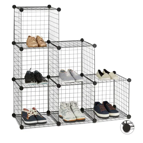 Regalsystem Drahtgitter Würfelregal 6 Fächer Schwarz - Modernes Steckregal mit 6 Fächern, ideal für kreative Aufbewahrung in jedem Raum. Robustes Metall sorgt für Stabilität und Langlebigkeit.