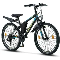 Licorne Bike Premium Mountainbike - 20, 24, 26 Zoll, Schwarz/Blau/Lime - Mountainbike mit stylischem Design und robustem Rahmen, ideal für Offroad-Abenteuer und Stadtfahrten. Zulässiges Gesamtgewicht: 95 kg.