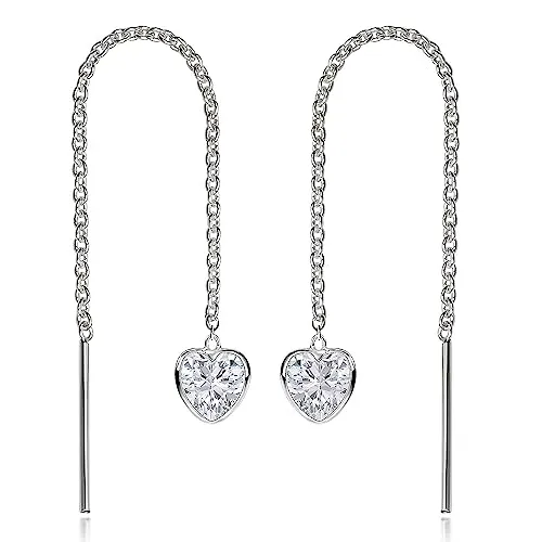 Materia Silber Ohrringe Damen 925 Durchzieher - Zirkonia Herz weiß SO-480-Weiß